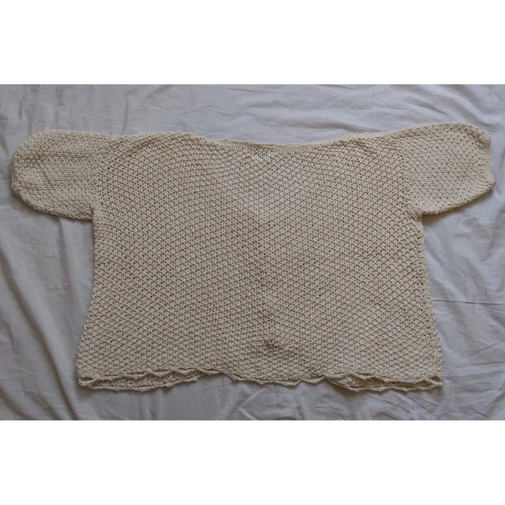 Vintage Rico Cropped Sweater Beige Button Up Short Sleeve Chunky Boho Peasant - Picture 6 of 11